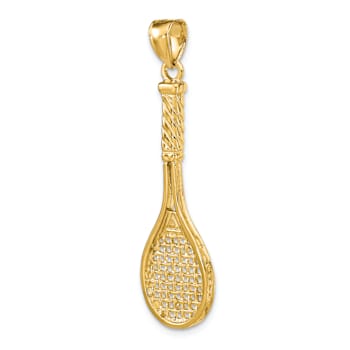 14k Yellow Gold 3D Polished and Textured Tennis Racquet Charm