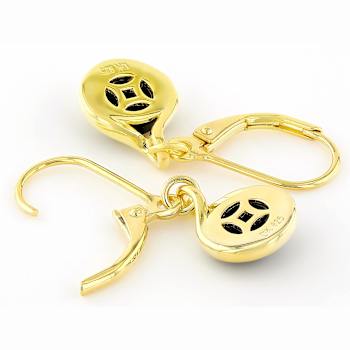 Black Jadeite Dangle Earrings In 18K Gold Over Sterling Silver 7mm