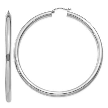 Rhodium Over 14k White Gold 2 9/16" Polished Tube Hoop Earrings
