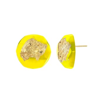 14K Yellow Gold Over Sterling Silver Gold Leaf Button Stud Acrylic
Earrings in Yellow