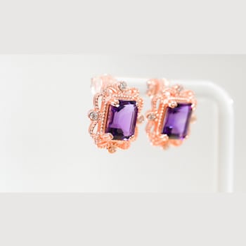 Amethyst and CZ 4.51 Ctw Octagon 18K Rose Gold Over Sterling Silver
Center Design Earrings Jewelry