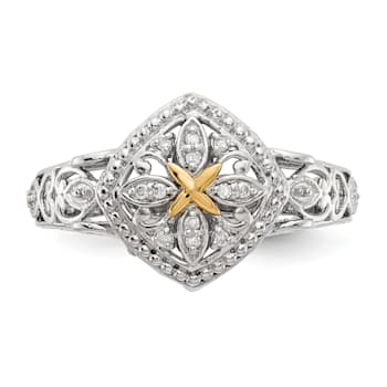 Rhodium Over Sterling Silver with 14K Accent Diamond Ring