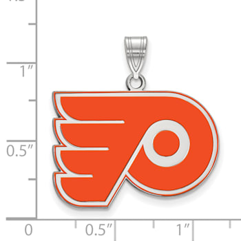 Rhodium Over Sterling Silver NHL LogoArt Philadelphia Flyers Enamel Pendant