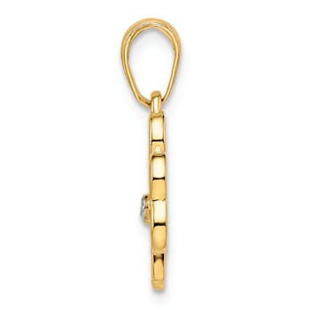 14K Yellow Gold with White Rhodium Diamond-Cut Clover Pendant