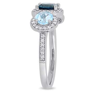 2.17ctw London Blue and Sky Blue Topaz with.33ctw Diamond 3-Stone Ring
in Sterling Silver