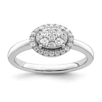 Rhodium Over 14K White Gold Diamond Oval Halo Cluster Engagement Ring 0.30ctw