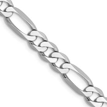 Rhodium Over 14k White Gold 5.5mm Solid Flat Figaro 18 Inch Chain