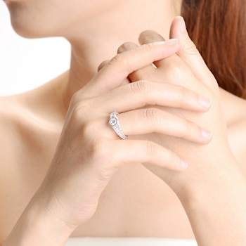 CZ Hexagonal Frame Solitaire Ring In Sterling Silver