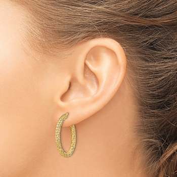 14k Yellow Gold 1 1/16" Diamond-Cut Hoop Earrings