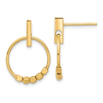 14k Yellow Gold Polished Circle Dangle Earrings