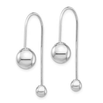 Rhodium Over 14k White Gold Bead with Screw End Threader Earrings