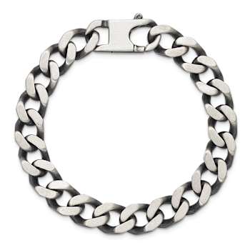 Sterling Silver Antiqued and Satin 10.0mm Curb 8 Inch Chain Bracelet