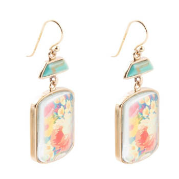 Barse Jewelry Blue Composite Turquoise Gold Tone Scenic Floral Earrings