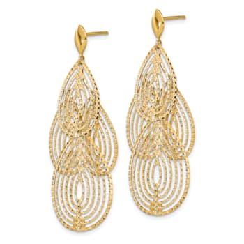 14K Yellow Gold Polished Diamond-cut Post Dangle Earrings