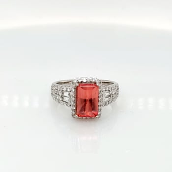 2.48 Ctw Rhodochrosite and 0.72 Ctw White Diamond Ring in 14K WG