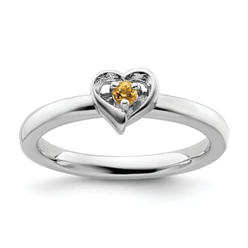 Sterling Silver Stackable Expressions Citrine Heart Ring 0.07ctw