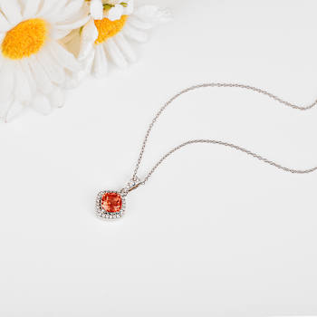 Peach Orange Lab Created Padparadscha Sapphire & Moissanite Sterling
Silver Necklace with Chain