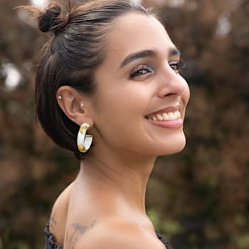 14K Yellow Gold Over Sterling Silver Small Gold Leaf Acrylic Hoop
Earrings in White
