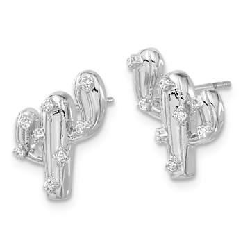 Rhodium Over 14k White Gold Diamond Cactus Stud Earrings