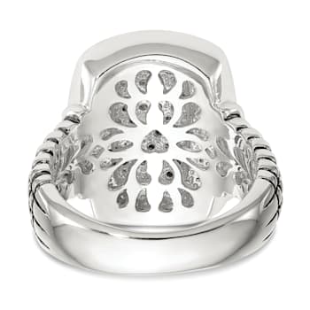 Sterling Silver Antiqued with 14K Accent Diamond Ring