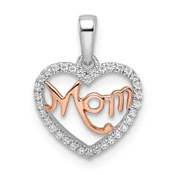 14k White Gold and 14k Rose Gold Diamond Mom Heart Pendant
