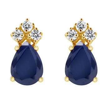 6x4mm Pear Shape Sapphire with Diamond Accents 14k Yellow Gold Stud Earrings