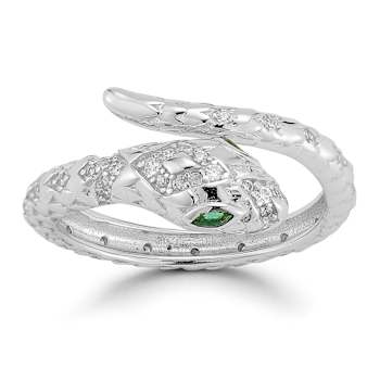 Rachel Zoe CZ Bypass Snake Ring in Rhodium Over Sterling Silver