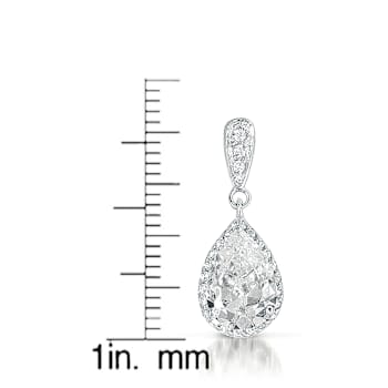 Pear Shape CZ Halo Drop Earrings In Sterling Silver