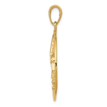 14K Yellow Gold Hummingbird in Round Frame Pendant