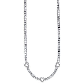 Rhodium Over Sterling Silver Cubic Zirconia Hearts Necklace