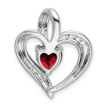 Rhodium Over 14k White Gold Garnet and Diamond Heart Pendant