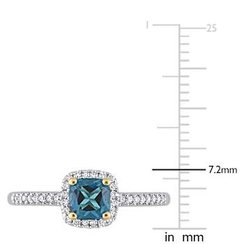 London Blue Topaz & Diamond 10K White & Yellow Gold Ring 0.90ctw