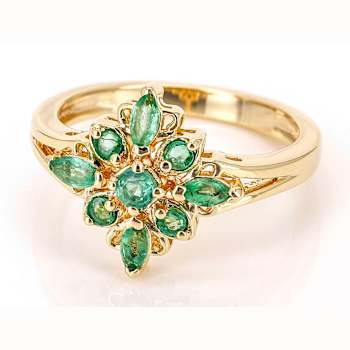 Emerald Cluster Ring In 18K Gold Over Sterling Silver 0.53ctw