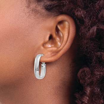 Rhodium Over 14k White Gold 1 1/16" Oval Hoop Earrings