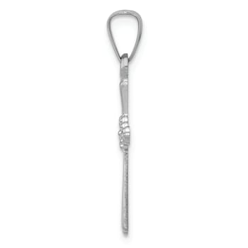 Rhodium Over 14k White Gold Polished Center Flower Cross Pendant