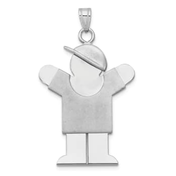 Rhodium Over 14k White Gold Satin Large Boy with Hat on Right Charm