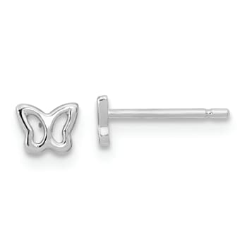 Rhodium Over 14k White Gold Children's Butterfly Stud Earrings