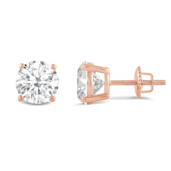 White Cubic Zirconia 14k Rose Gold Studs With Velvet Gift Box 4ctw