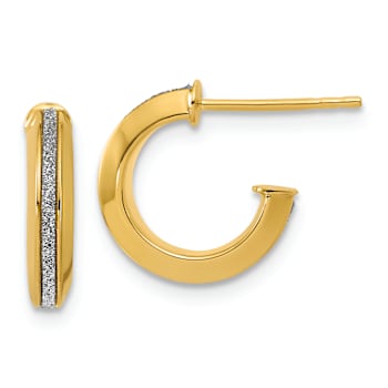 14k Yellow Gold 1/2 inch Polished Glimmer Infused J-Hoop Earrings