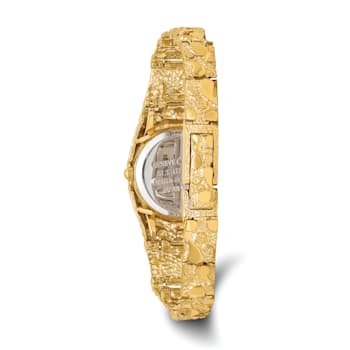 14k Yellow Gold Ladies Circular Champagne 22mm Dial Solid Nugget Watch