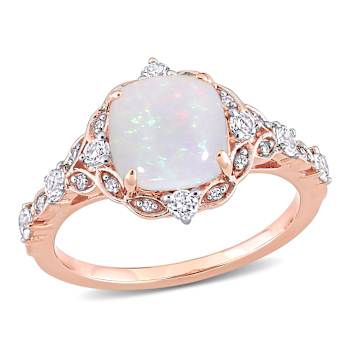 Opal, White Sapphire and Diamond 10K Rose Gold Ring 1.85ctw