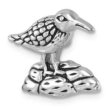 Rhodium Over Sterling Silver Antiqued Sandpiper Chain Slide Pendant