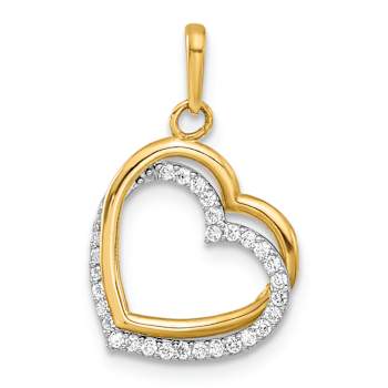 10k Yellow Gold and 10k White Gold Polished Cubic Zirconia Hearts Charm