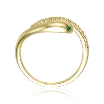 Serpent CZ Bypass Ring In 14K Gold Over Brass