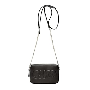 Jimmy Choo Balti Embossed Black Leather Camera Crossbody Bag