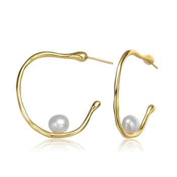Freshwater Pearl Hoop Earrings In 14K Gold Over Sterling Silver