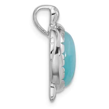 Rhodium Over Sterling Silver Amazonite Turtle Chain Slide Pendant