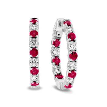 3.58ctw Ruby and Diamond Hoop Earrings in 14k White Gold