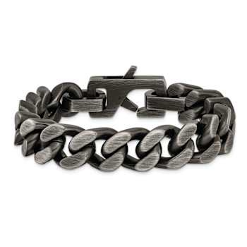 Stainless Steel Antiqued and Brushed 14mm Curb Link Bracelet
