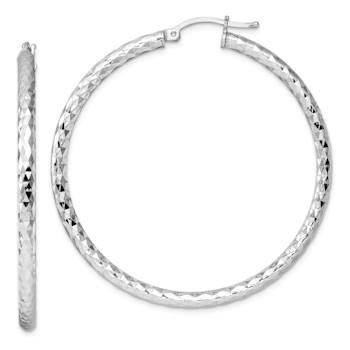 Rhodium Over Sterling Silver 3.00mm Diamond-cut Hoop Earrings